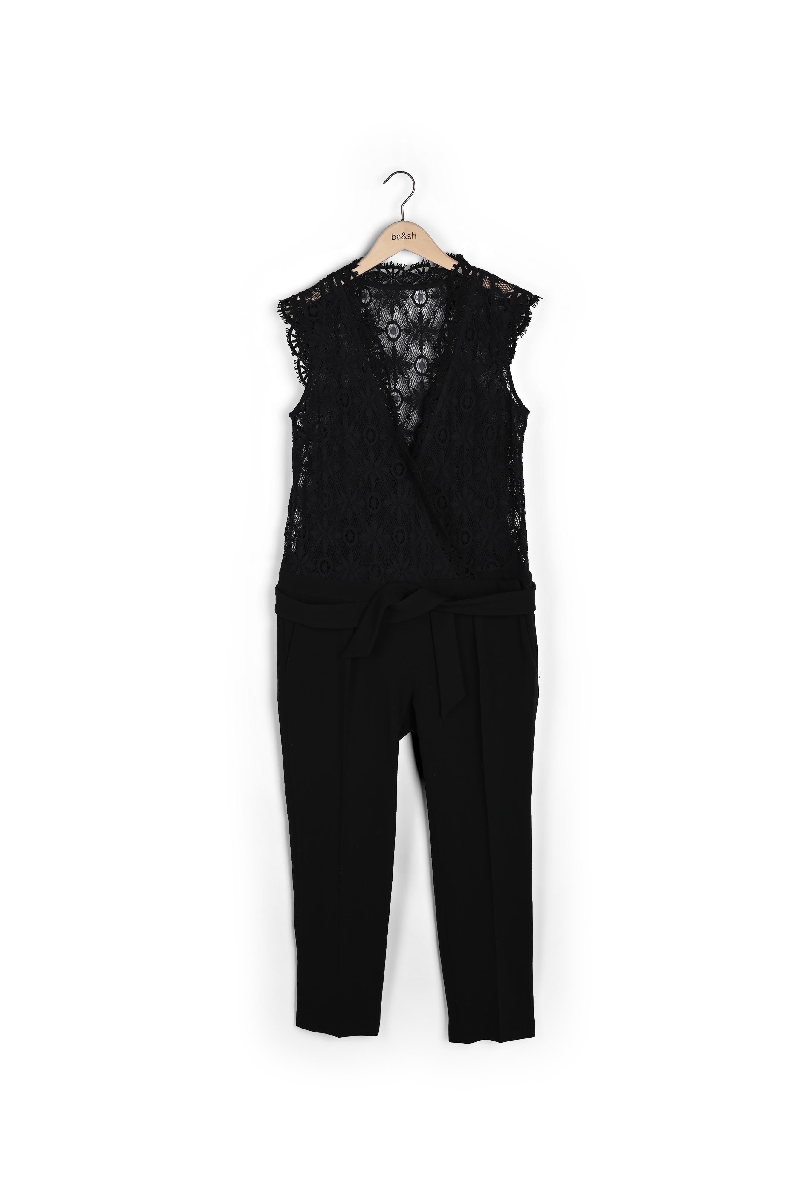 2024 ba&sh Caracas Black Mix Media Lace Jumpsuit Size 2